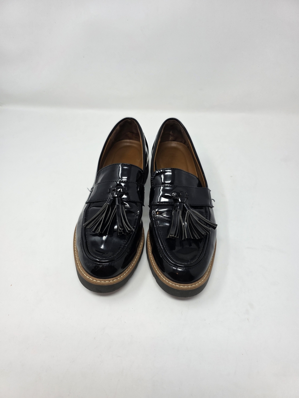 Franco Sarto Black Patent Tassel Loafers Lug Sole